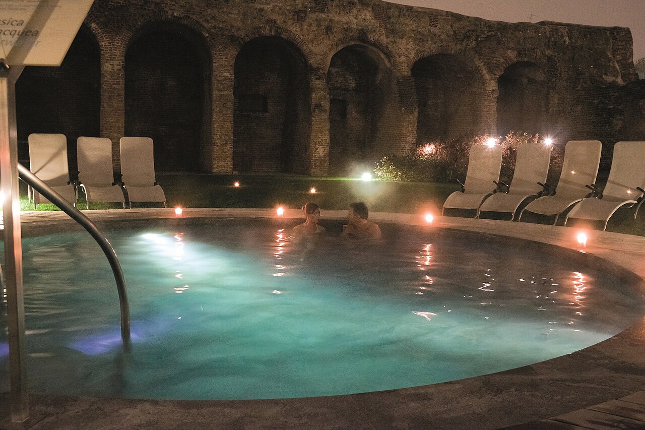 Calm poolside lounge area in the evening